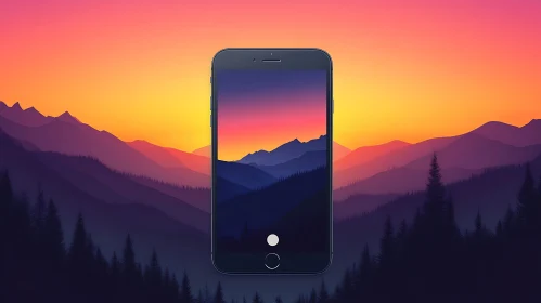 Sunset Mountain Landscape on Mobile Screen