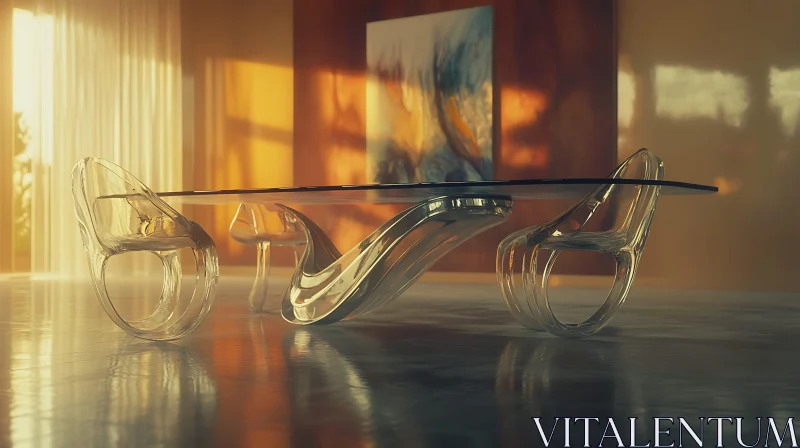 Elegant Glass Table and Chairs in Warm Interior AI Image