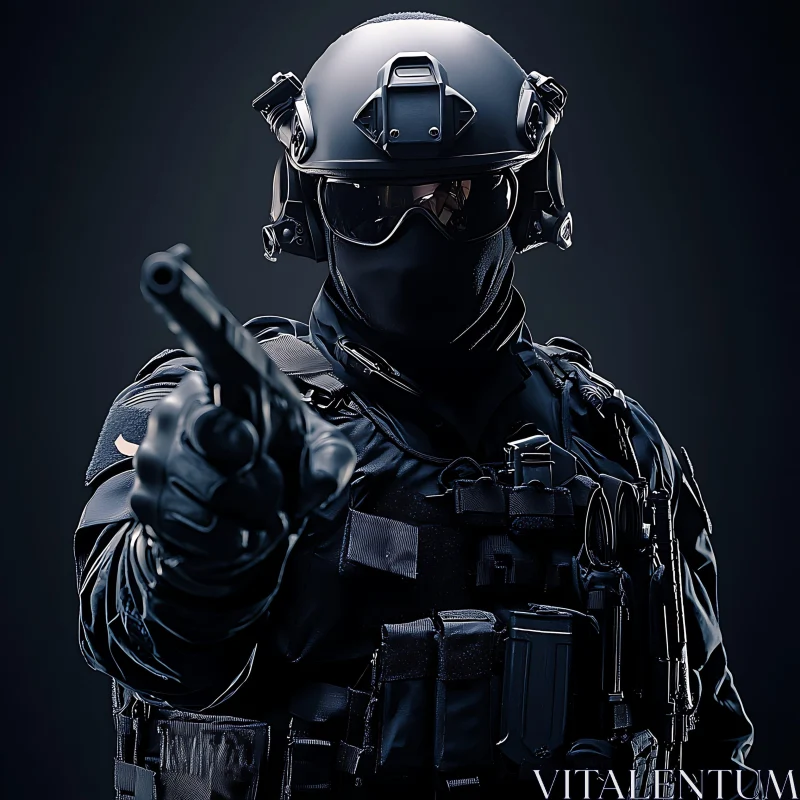 SWAT Soldier Pointing Gun Illustration AI Image