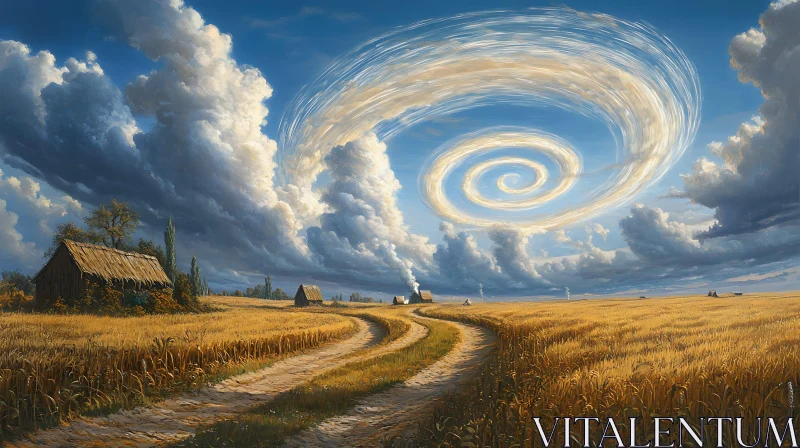 Rural Landscape with Wheat Field AI Image