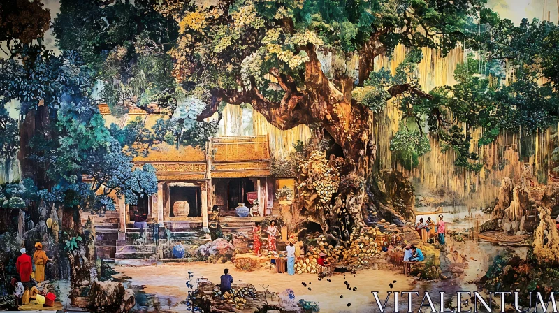 AI ART Serene Temple Scene Under Verdant Canopy