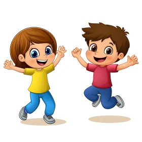 Cartoon Children Jumping with Joy