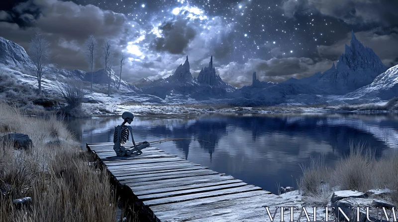 Night Fishing with Skeleton AI Image