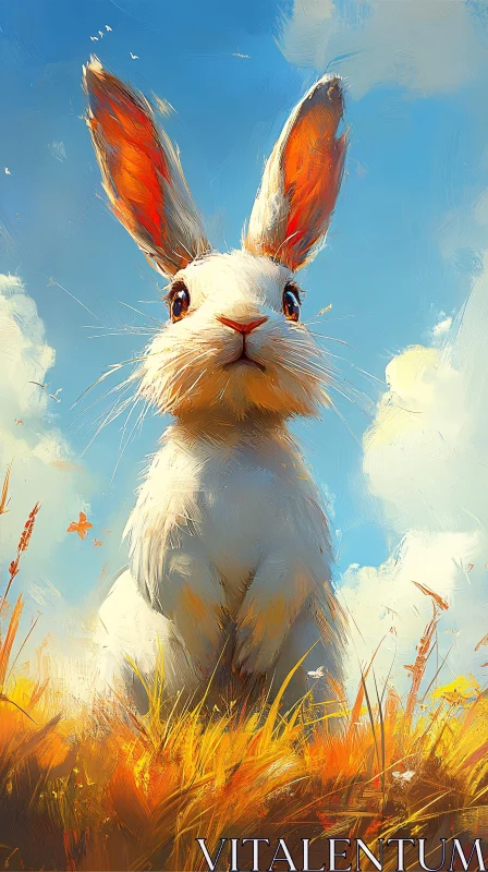 White Rabbit in Sunny Landscape AI Image