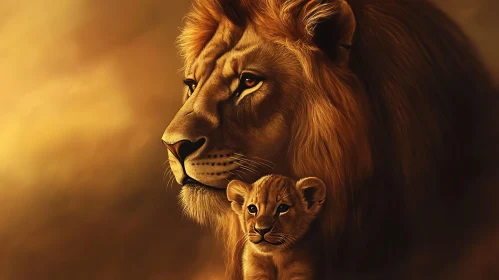 Protective Lion with Cub