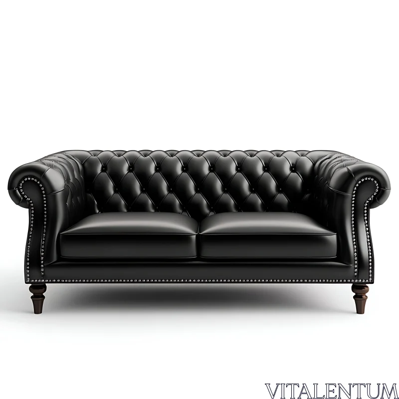 Elegant Black Chesterfield Leather Sofa AI Image