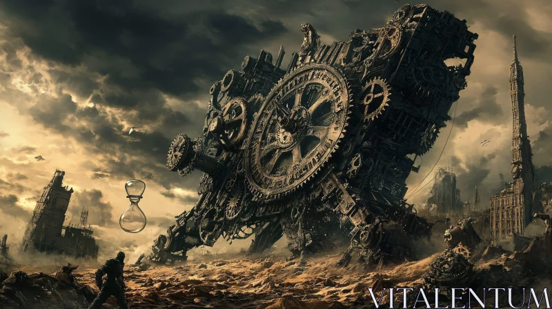AI ART Hourglass in Ruined Steampunk Cityscape