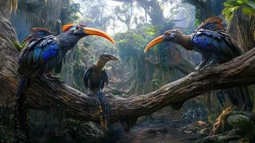 Jungle Birds on a Branch