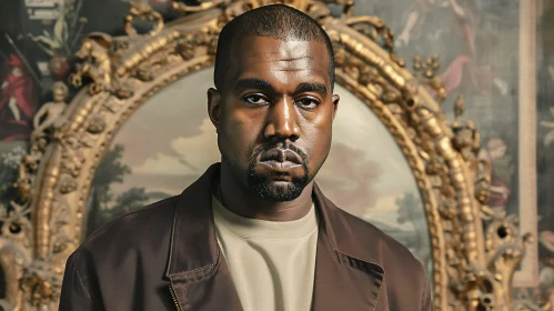 Kanye West Portrait with Classical Artistic Backdrop