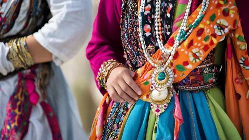 Ornate Dress and Jewelry Close-Up