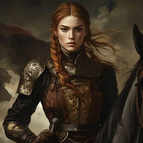 Armored Woman Warrior with Braided Hair