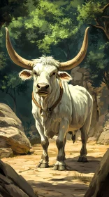 White Bull in Forest Clearing