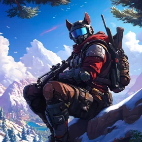 Sci-fi Soldier Overlooking Landscape