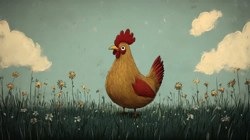 Charming Chicken Amidst Flowers