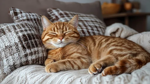 Cozy Home with Relaxed Ginger Cat