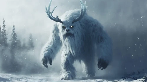 Antlered Yeti in Snowy Landscape