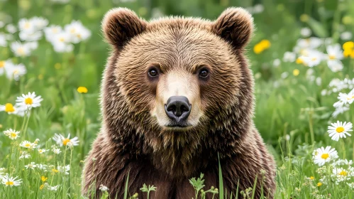 Serene Bear in Wildflower Meadow