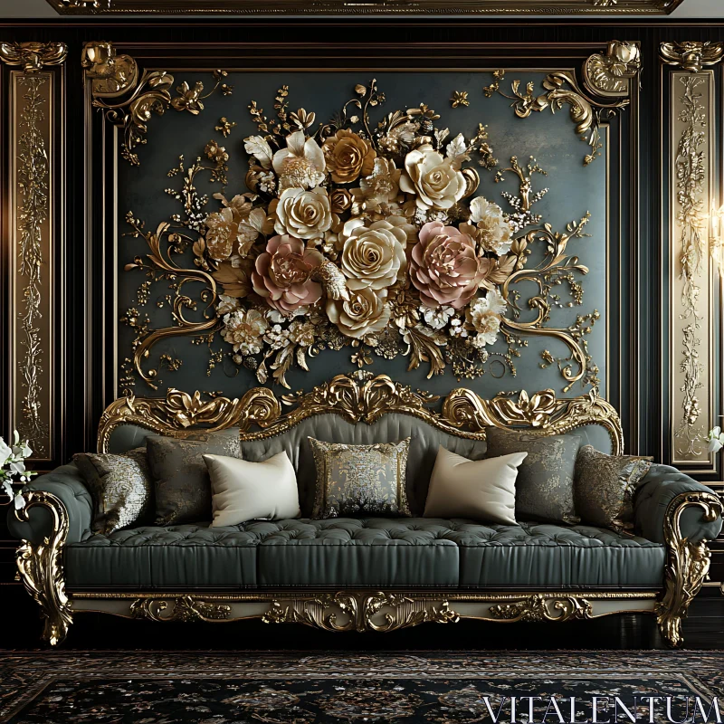 AI ART Luxurious Room with Exquisite 3D Floral Decor