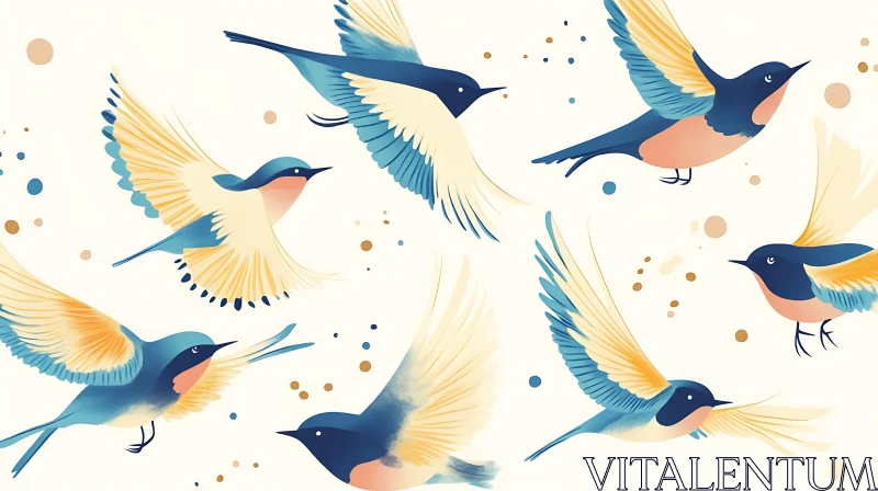 Whimsical Birds Graphic Art Print AI Image