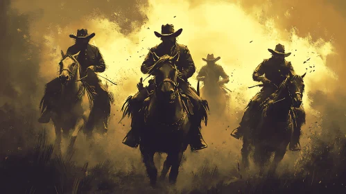 Western Riders in Hazy Landscape