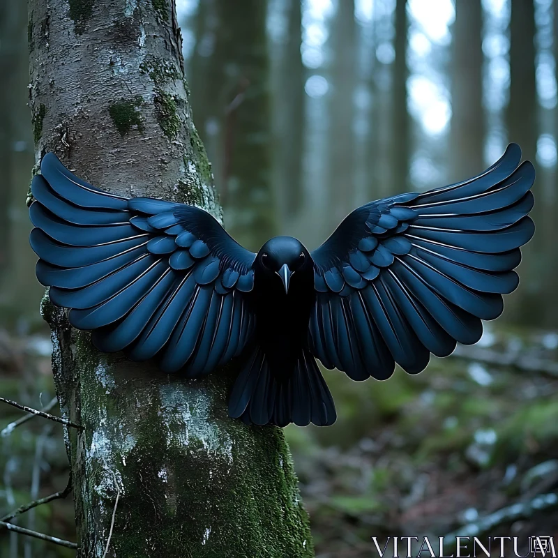 Black Raven on Tree AI Image