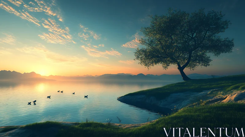 Peaceful Lake at Sunset AI Image