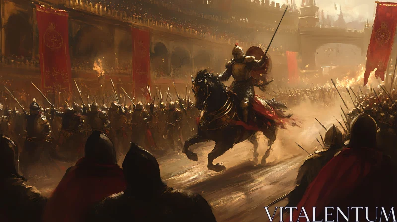 Medieval Knight on Horseback in Arena AI Image