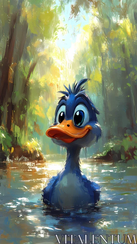 Playful Duck in Nature AI Image