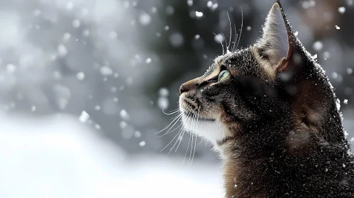 Cat Gazing in Snow