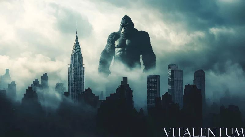 AI ART Giant Gorilla in Urban Fog