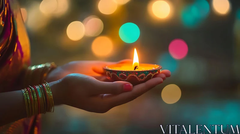 Festive Candle in Hand AI Image