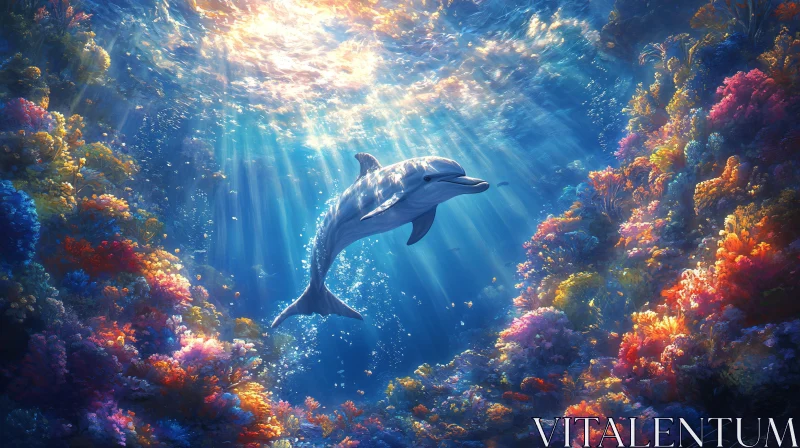 Mystical Dolphin and Coral Reef AI Image