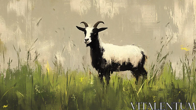 Lofty Goat in Grassland Artwork AI Image