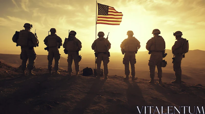 Silhouette of Soldiers with American Flag AI Image