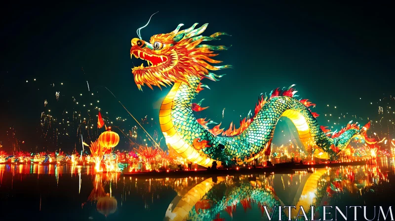 AI ART Floating Dragon Lanterns on Water