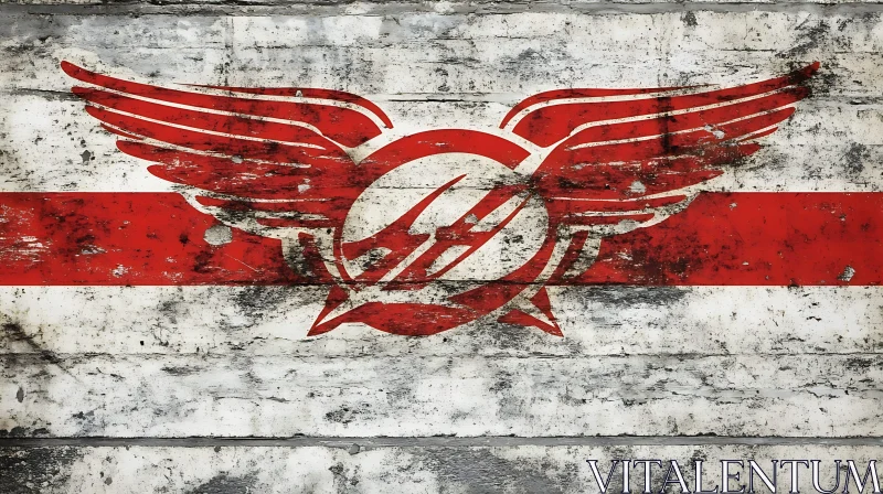 AI ART Red Winged Emblem on Weathered Wood