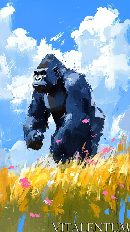 AI ART Gorilla in a Field - Abstract Painting