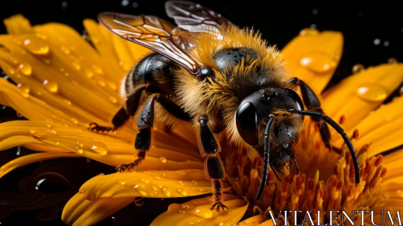 Bee on Orange Flower - Dark Yellow and Light Black Contrast AI Image