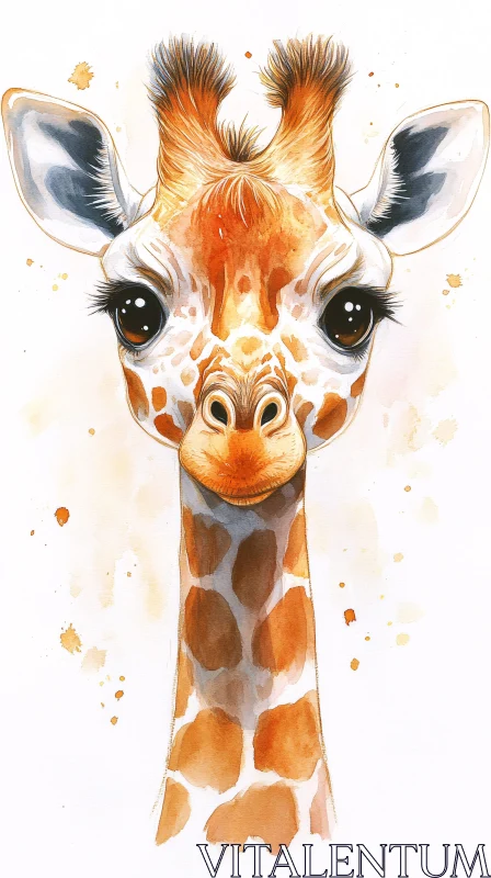 AI ART Watercolor Portrait of a Giraffe