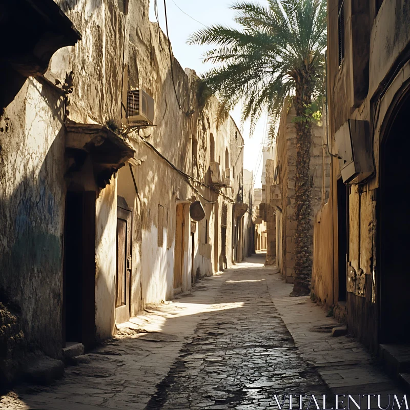 Ancient Alleyway with Palm AI Image