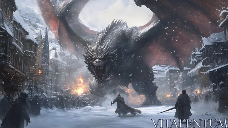 AI ART Winter Dragon Confrontation