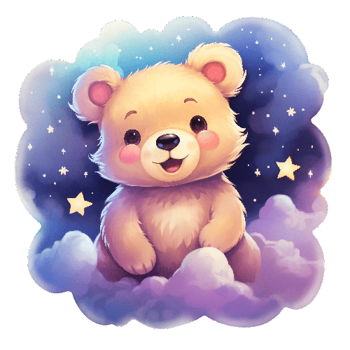 POD Design Cartoon Bear on Pink Cloud Illustration