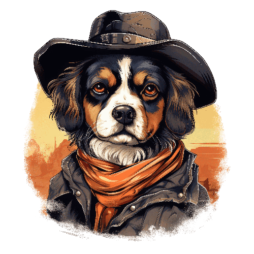 Cartoon Dog in Cowboy Hat - Serious Expression on Transparent Background POD Design