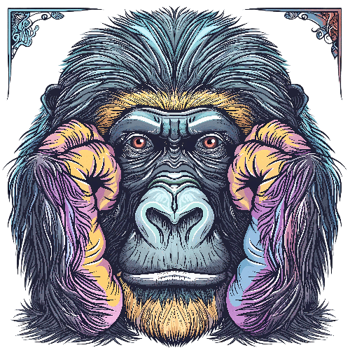 Colorful Gorilla Illustration in Tribal Style for POD