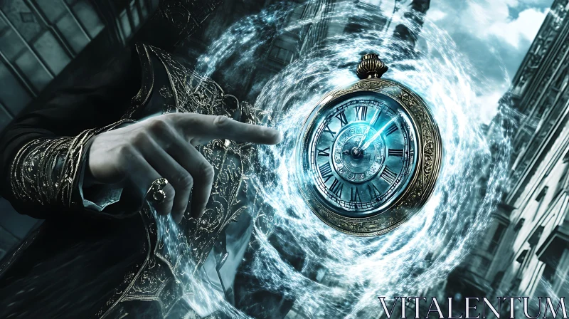 AI ART Enchanted Pocket Watch with Swirling Energy