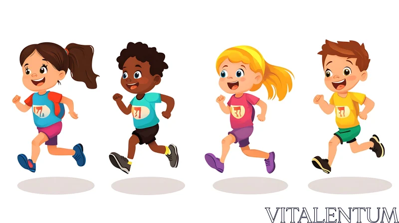 Cartoon Kids Running Together AI Image