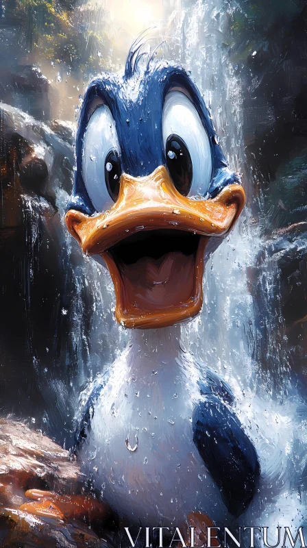 Cheerful Cartoon Duck Amid Nature AI Image