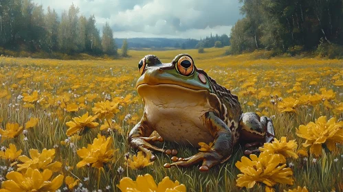 Frog Among Bright Blossoms