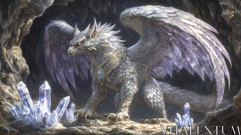 AI ART Mythical Griffin Protecting Crystal Hoard