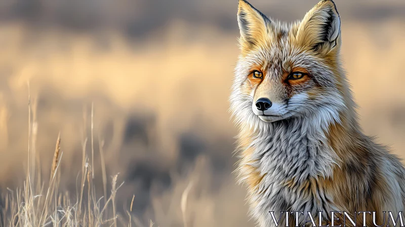 Wild Fox Portrait in Golden Field AI Image